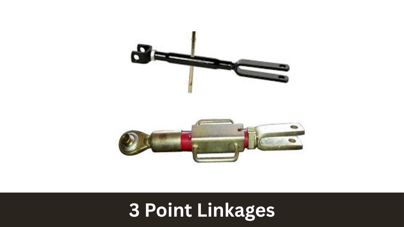 3-point linkage system on a Mahindra tractor with top link and lower arms